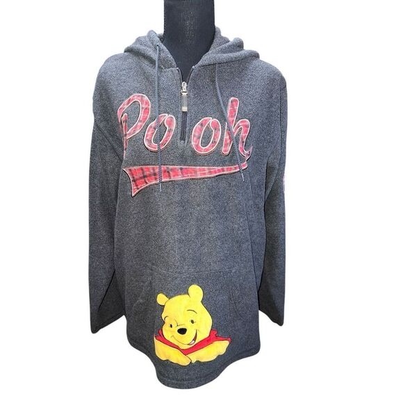 DISNEY Fleeced Hoodie Winnie The Pooh Zip Cute Vintage Grey Women’s XL - Picture 1 of 8